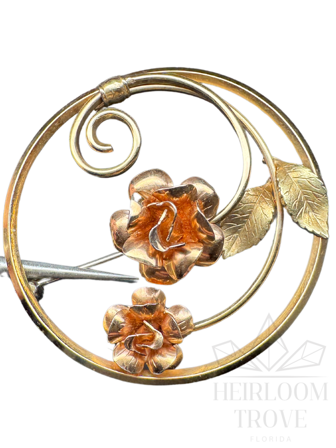 A Tale of Timeless Elegance: Signed Krementz Rose Gold Floral Brooch