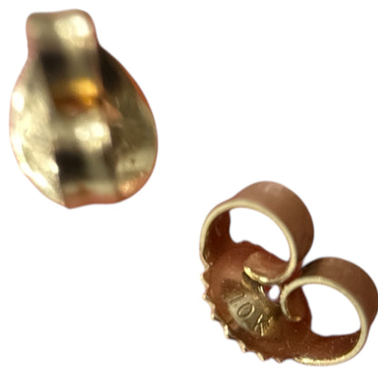 Back view of 1990s vintage 10K yellow gold dangle earring showing post and butterfly backing