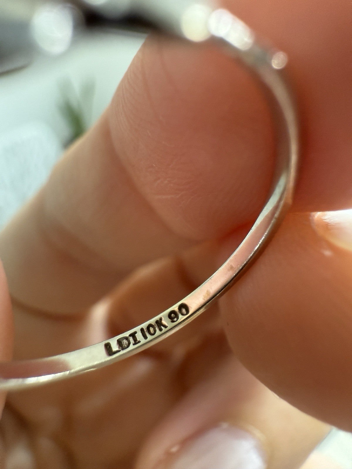Hallmark engraving LDI 10K 90 inside 1950s vintage white gold twig band illusion marquise diamond ring